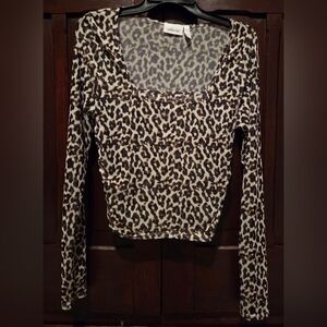 Willow & Root Mesh Animal Print Long Sleeve Top